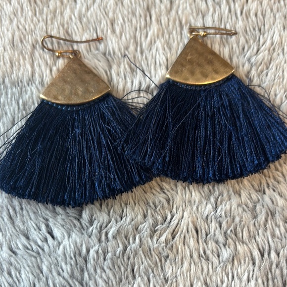 Boho Chic Gold and Navy Tassel Necklace and Earring Set - Picture 2 of 5